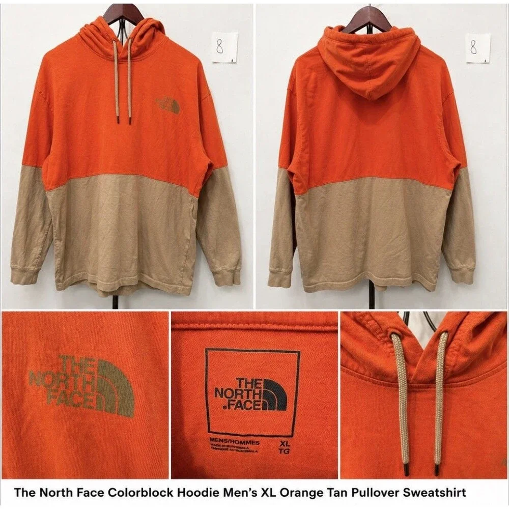 The North Face Colorblock Hoodie Men’s XL Orange Tan Pullover Sweatshirt